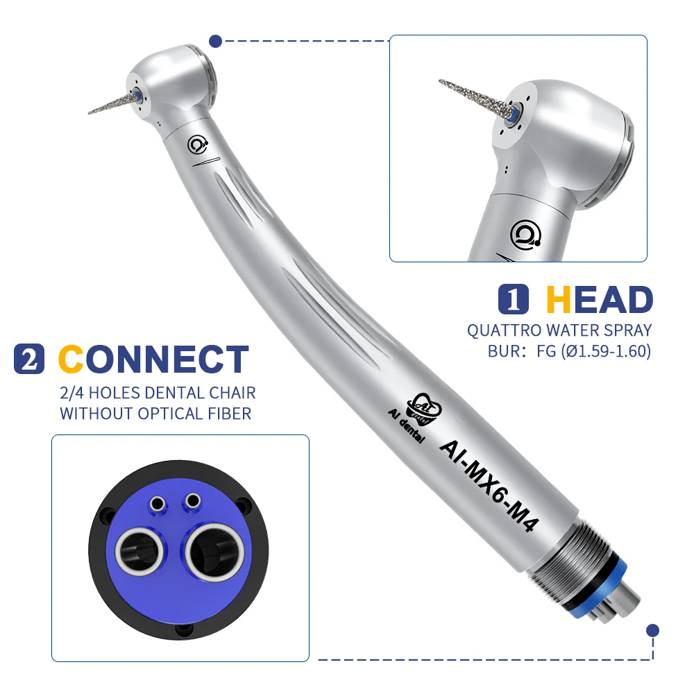 AI-MX6-M4 dentystyczne 4 otwory szybka prostnica pojedynczą turbinę natryskową bez LED ze korpus ze stali nierdzewnej najlepsze oferty w sprzedaży