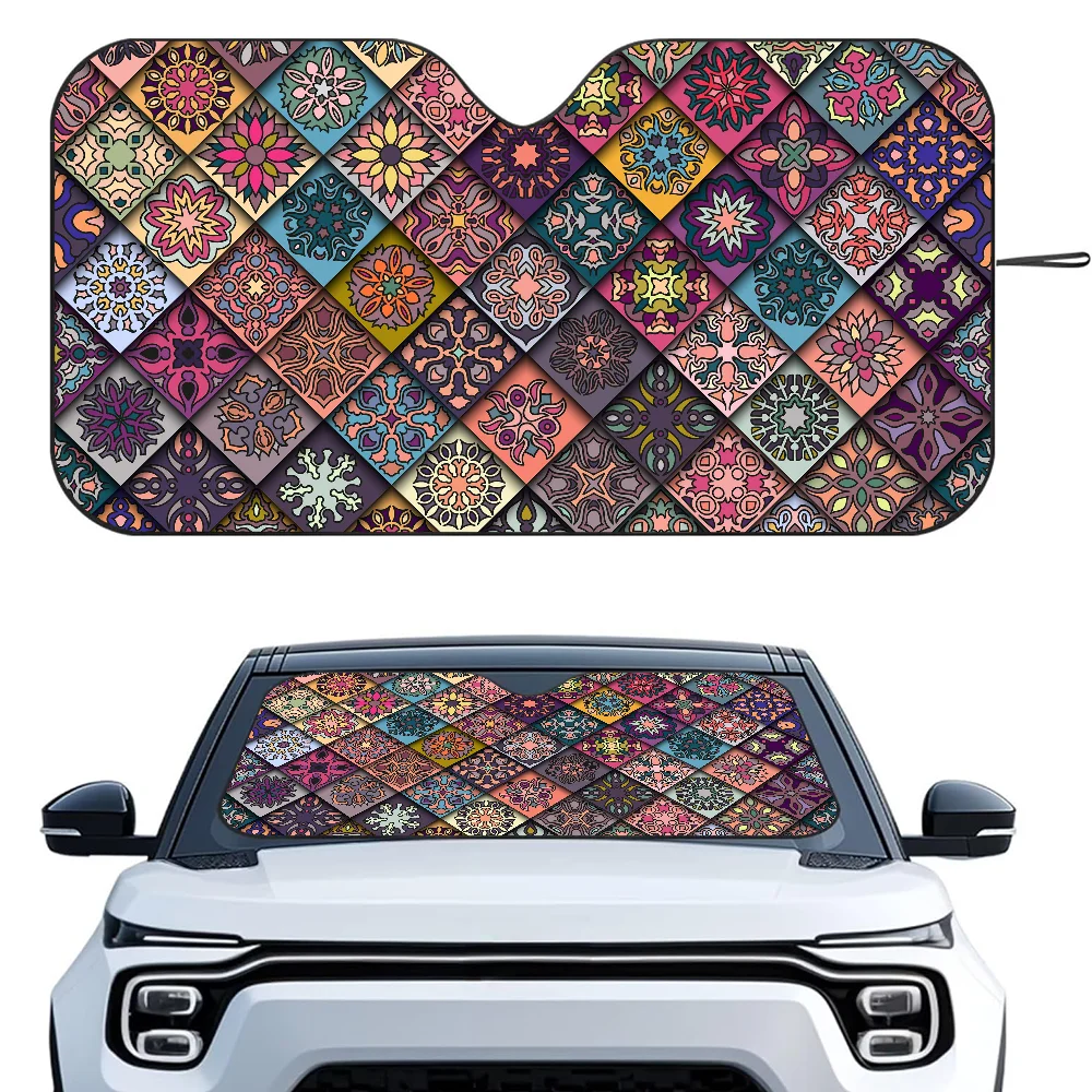 

Красочный узор мандалы для автомобиля SunSha, теплоизоляционная алюминиевая пленка, лобовое стекло, солнцезащитные козырьки, блоки УФ-лучей, автомобильный солнцезащитный козырек