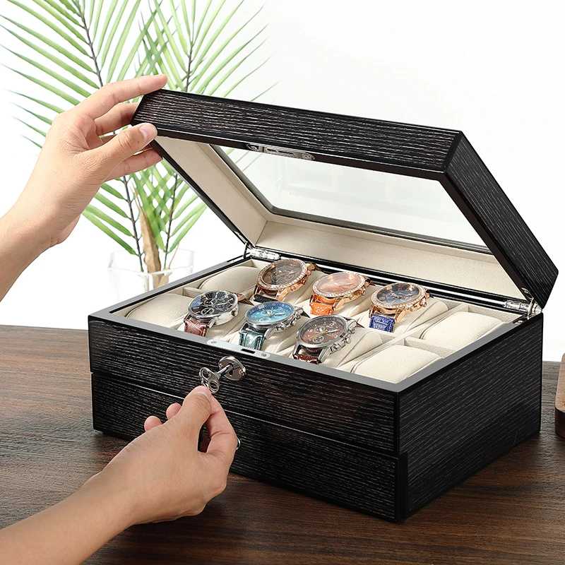 

Multifunctional 2 Drawer Wooden Watch Suitcase Jewelry Storage Box