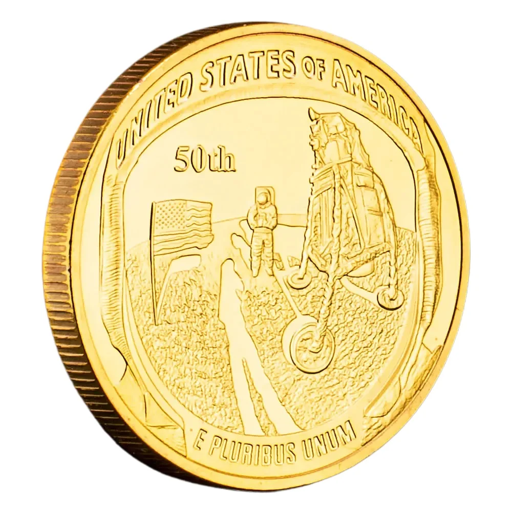 The 50th Anniversary of The Apollo Moon Landing Souvenir Coin Golden Plated Basso-relievo Replica Collectible Coins