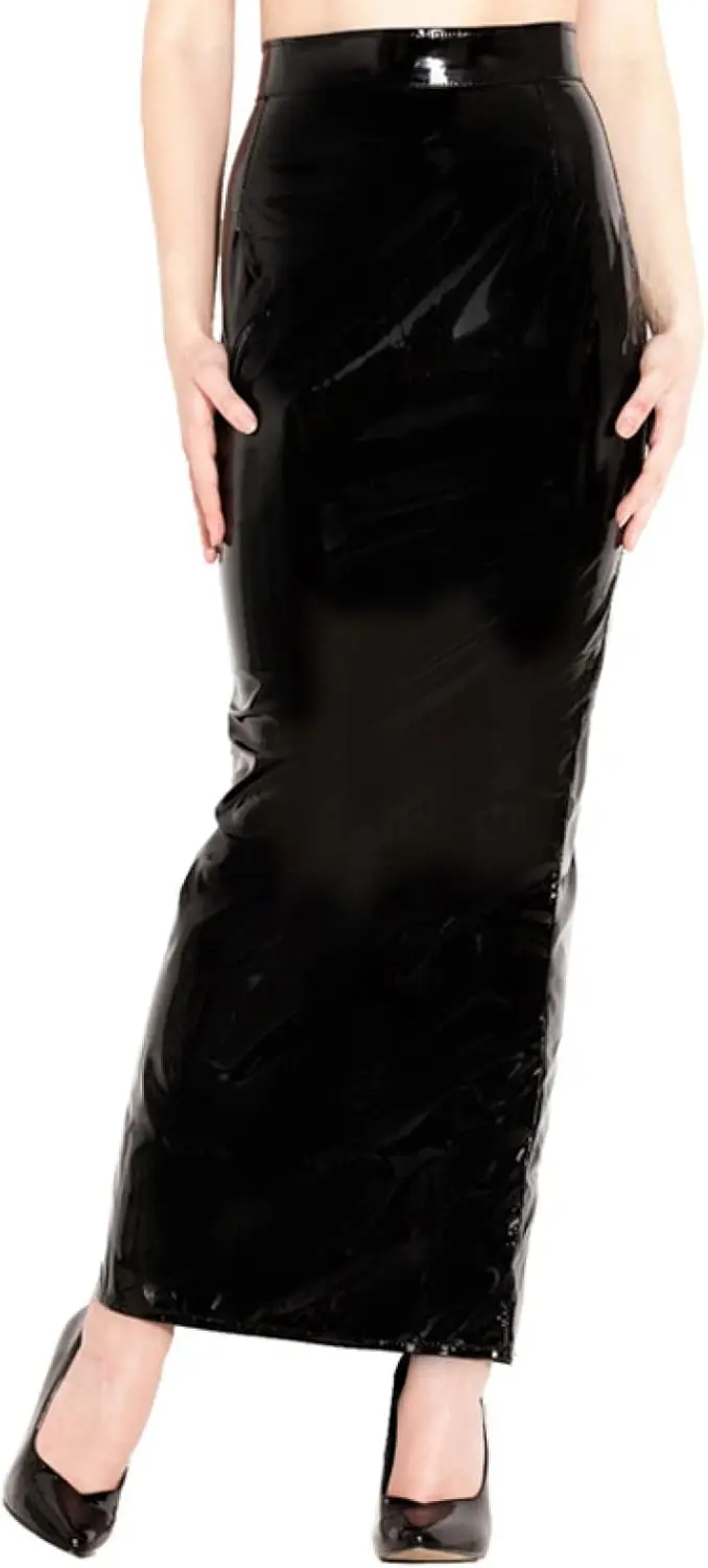 

Long Natural Latex Black Skirt Ankle Length Back Slit