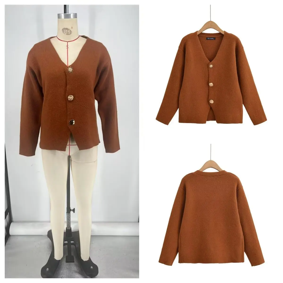 

Comfortable Commute V-Neck Sweater Jacket Women's Autumn Fashion Metal Buckle Decoration European Style Trade