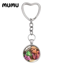 2024 New Tangled Rapunzel Heart Keyring Princess Keychain Glass Dome Cabochon Jewelry Gifts Children