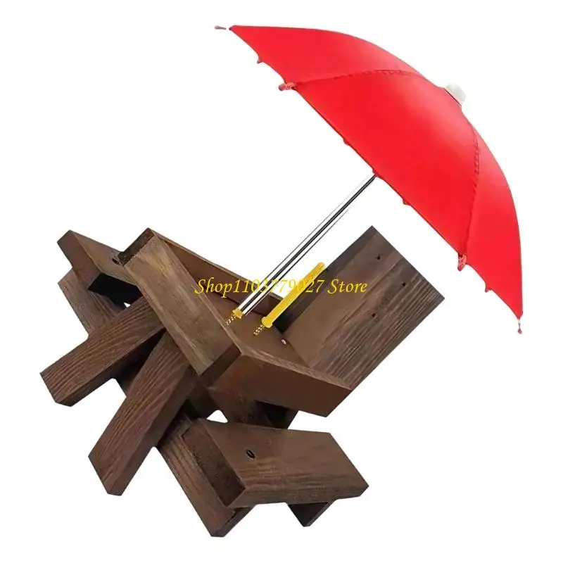 C4DF Fun Family Wildlife Feeders Wooden Corn Cobs Holder Pet Dining Table with Benches for Yard Enjoyment Observation