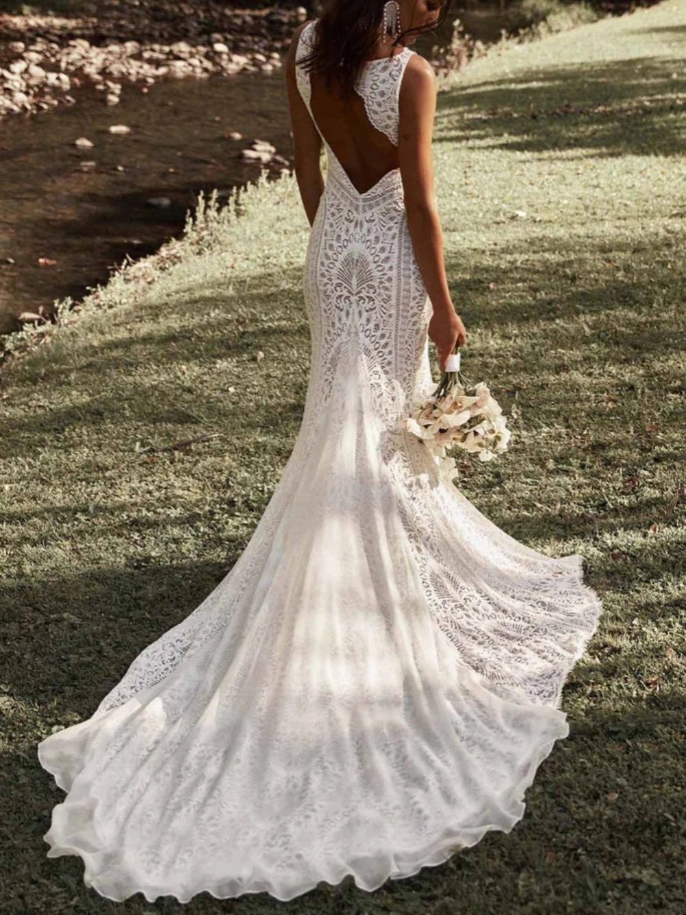 Suknie ślubne plażowe z głębokim dekoltem w serek, koronkowe aplikacje, suknia syrenka dla panny młodej, elegancka suknia ślubna do ziemi, Vestido De Novia