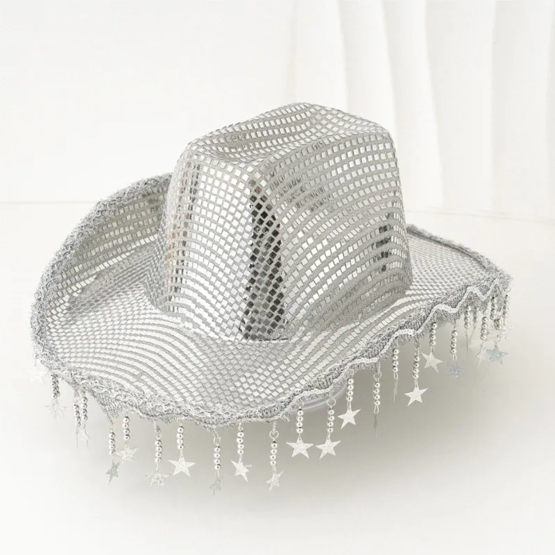 

Men's and women's hats sequined tassel wide-brimmed glittering props top