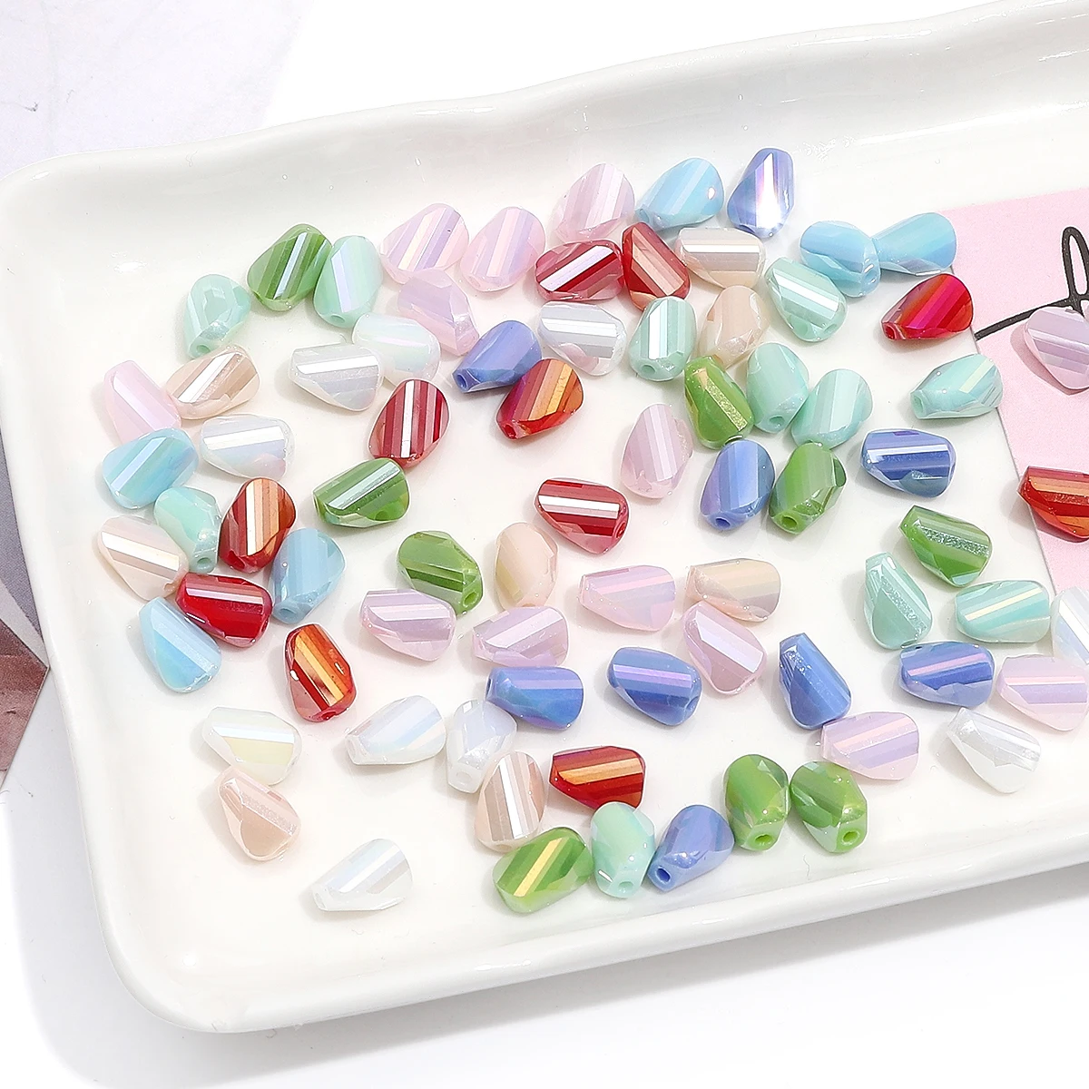 50pcs 6x8mm Irregular Loose Spacer Beads Glass Solid Color Beads for Jewelry Making Bracelet Necklaces Earrings Accessories