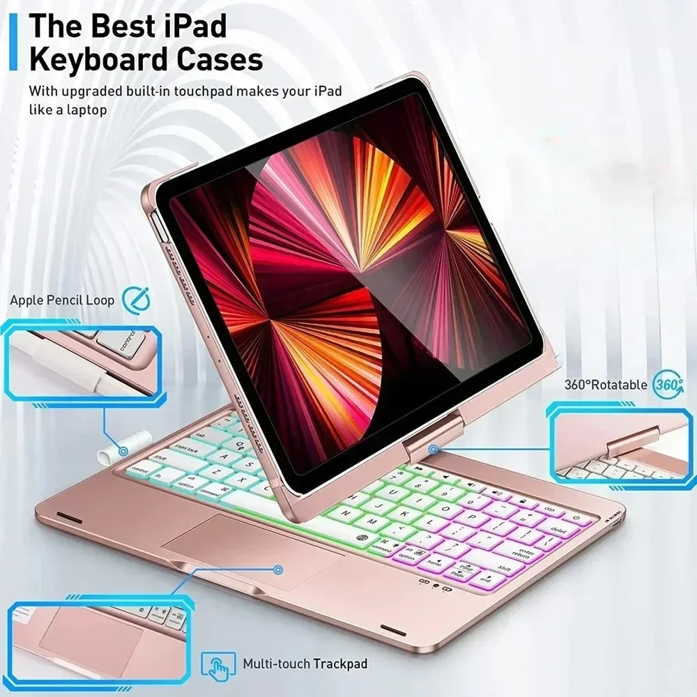 360 Rotate Magic Bluetooth Keyboard Case for IPad Pro13 2024 M4 Tablet Case Arabic Spanish Hebrew Korean Russian Thai Keyboard