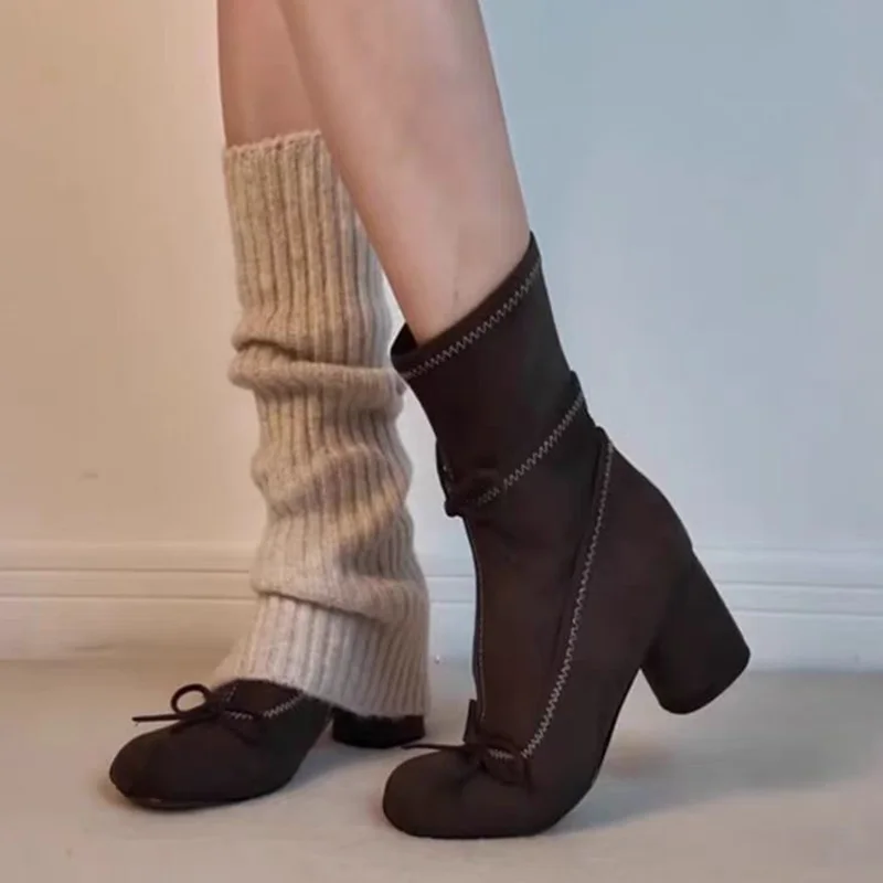

Bow High Heels Ankle Boots for Women Elegant Shoes 2025 Winter Designer Pumps Gothic Boots New Walking Chelsea Mujer De Botas