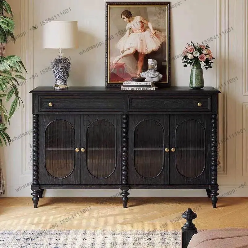 

French retro black oak side cabinet medium antique light luxury locker