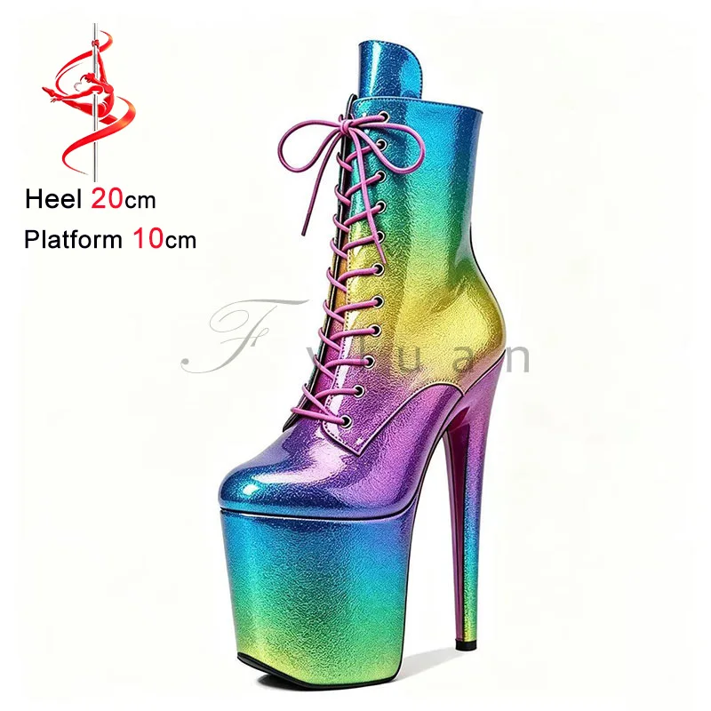 

Nightclub Women Shoes Gradient Color Stiletto Short Boots 20CM 8'' Super high heels Platform T Show Model Glitter Booties Mujer