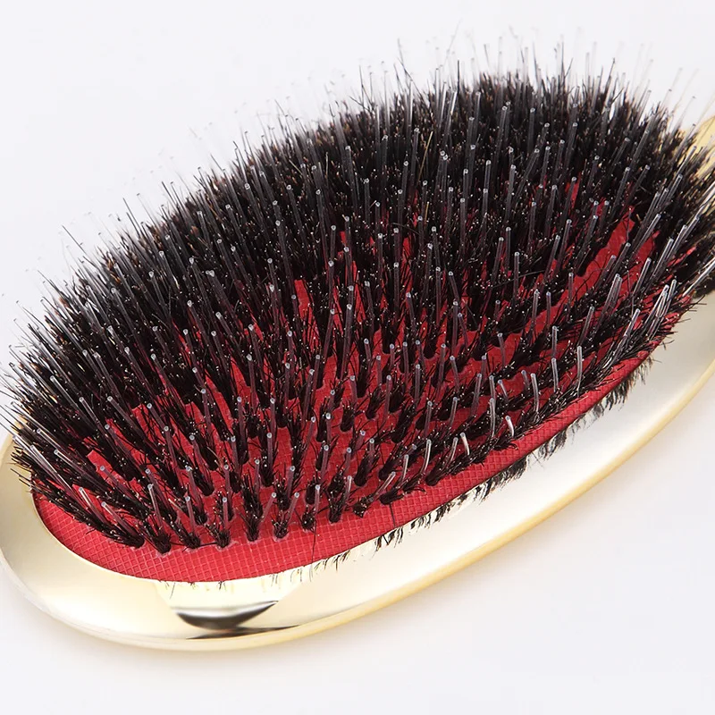 Luxury Gold And Silver Color Boar Bristle Paddle Hair Brush Oval Hair Brush Anti Static Hair Comb Hairdressing Massage Comb