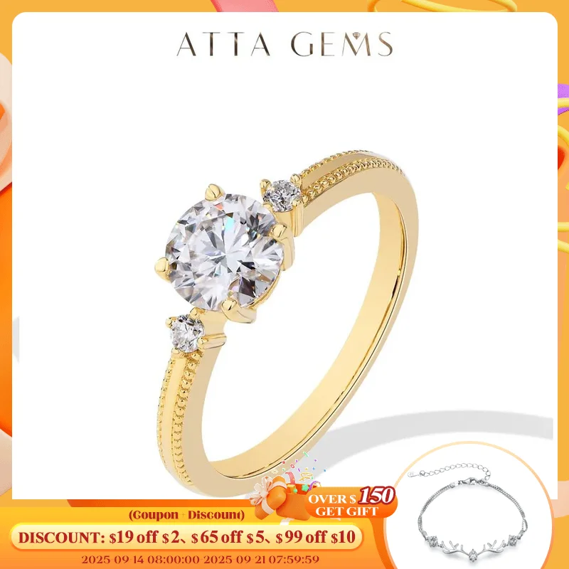 

ATTAGEMS 2024 Solid 10K 14K 18K Au750 Gold Moissanite Diamond Rings Round Cut 1.06CTW for Women Engagement Wedding Jewelry Gifts