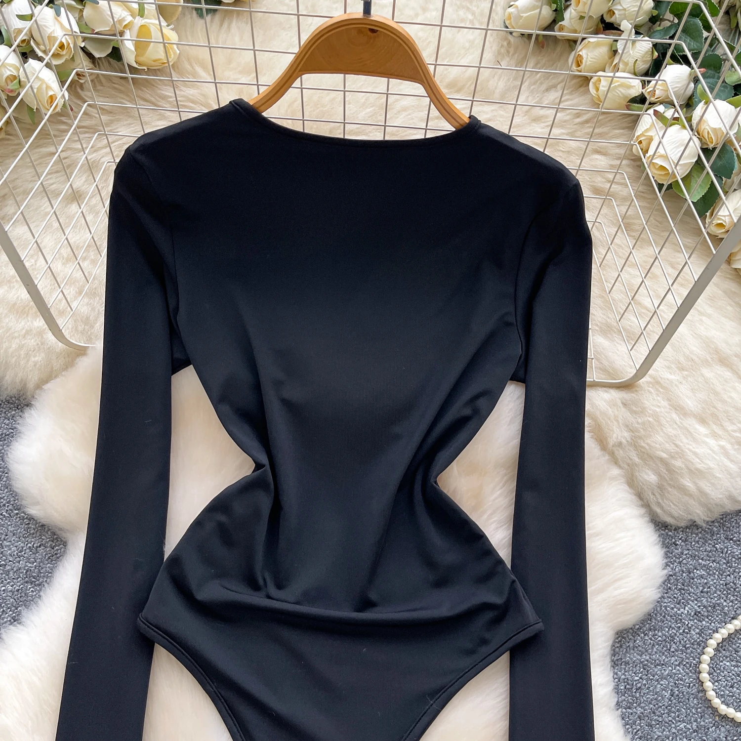 Hotsweet Elegant long sleeve O-Neck Bodysuits Straps Sexy Streetwear High Street Autumn Winter Jumpsuit