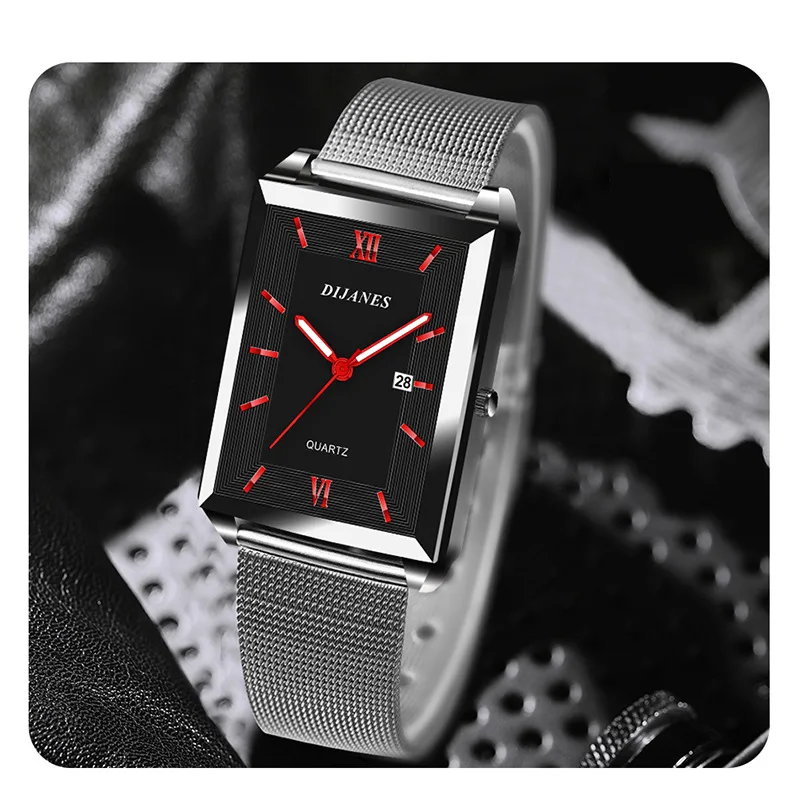 Luxury Men Watch Top Brand Fashion Quartz Wristwatch Silver Full Stainless Steel Chain Wristband + Tool Business Watch Men Reloj