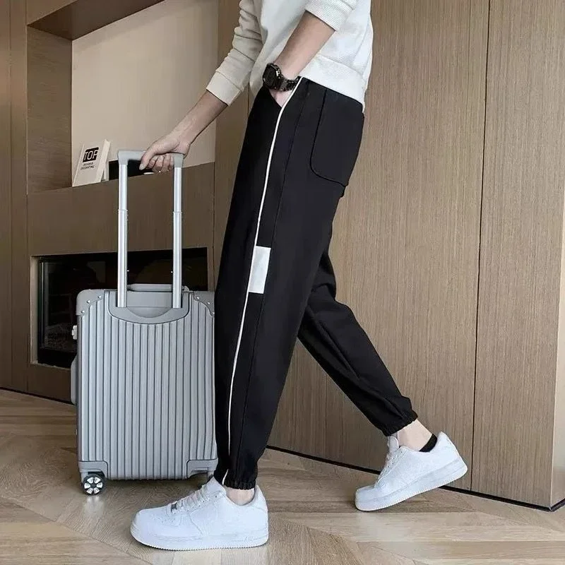 

GELITAYIN Summer Thin Baggy Pocket Male Cropped Trousers Vintage Original Clothing Polyester Korean Style Y2k Fashion Men's Casu