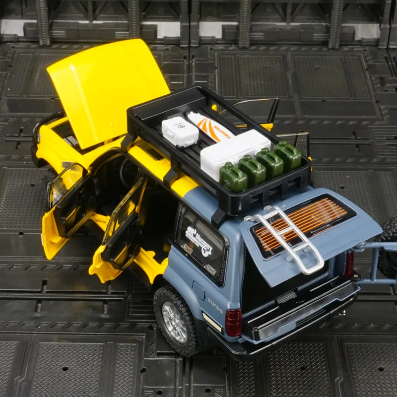 Modelo de vehículo todoterreno de aleación Toyota Land Cruiser LC80 1:24 con puertas de sonido y luz y capó del motor, el maletero se puede abrir