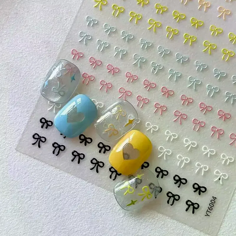 1 vel gemengde kleur boog nail art stickers reliëf schattige strik nagel charmes boog manicure decoratie
