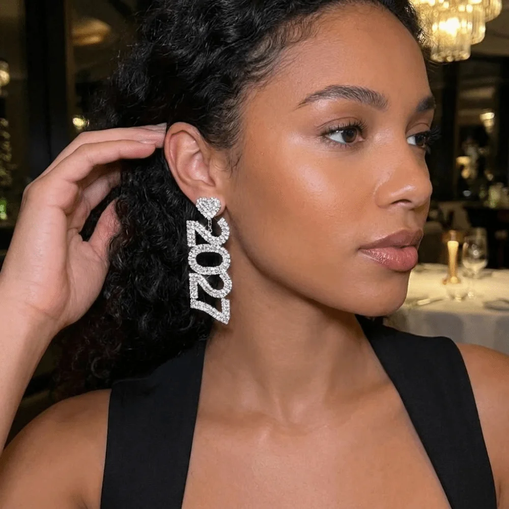 Luxury Elegant 2027 Digital Earrings Rhinestone Fashion New Year Earrings Long Drop Shiny Long Drop Earring Christmas