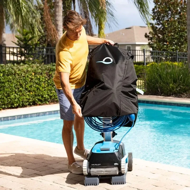 Aspiradora robótica automática para piscina Dolphin Nautilus CC, incluye carrito y cubierta clásica para almacenamiento y protección