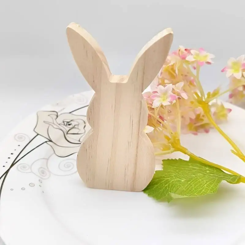 2-Piece Set of Wooden Rabbit Figurines for Window Display, Bookshelf, Desktop, Small Statues for Birthday, Spring, Holiday, and Easter Decoration - Detail 1