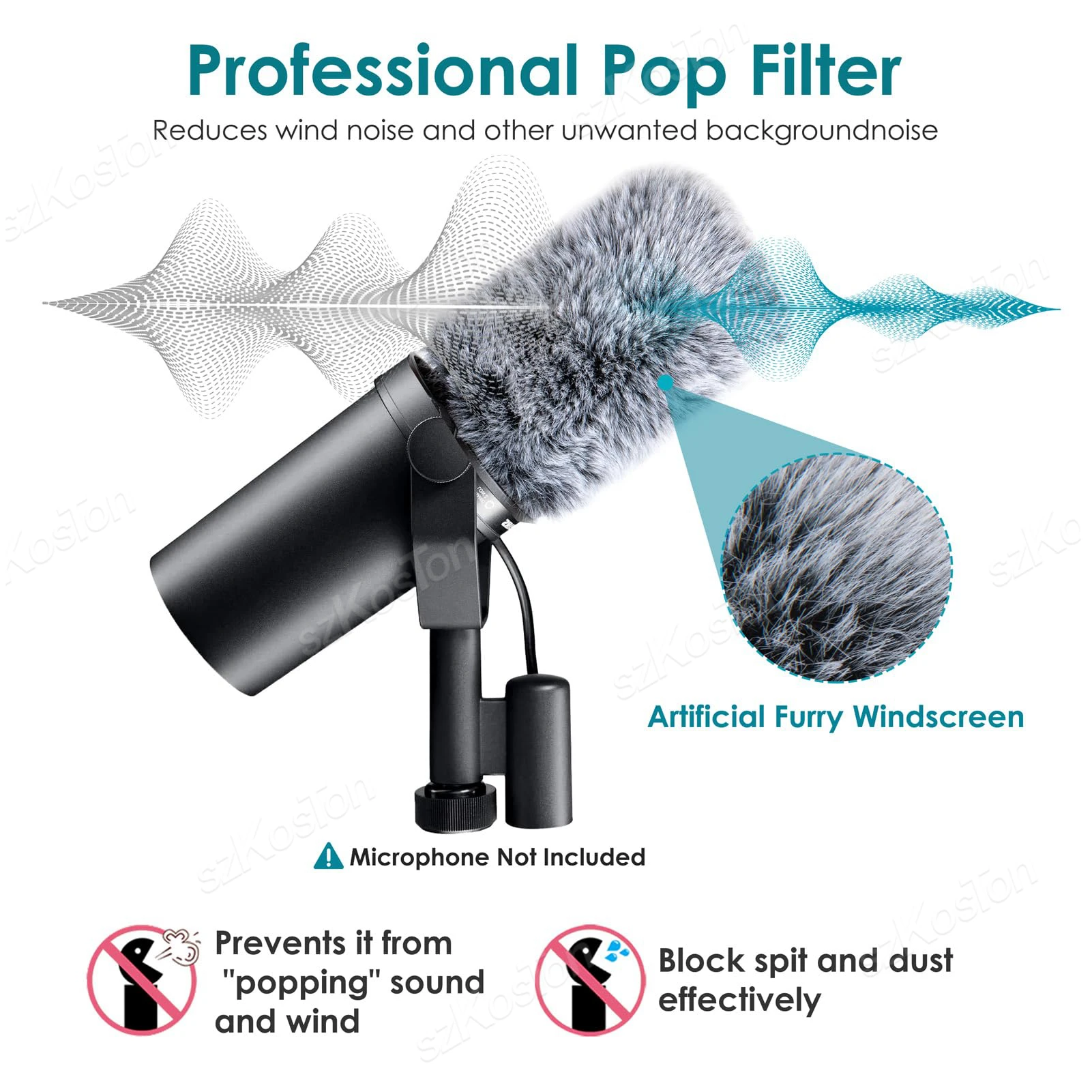 Filtro pop de redução de ruído para microfone shure sm7b capa de espuma peludo pára-brisas microfone muff capa de vento para microfone sm7db
