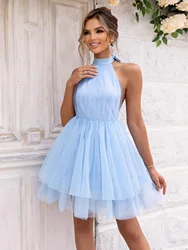 EINY Chic Elegant Women's Evening Sexy Off Shoulder Mesh Bottom Skirts Elegant Backless Ball Gown Bodycon Prom Mini Dresses Y2K