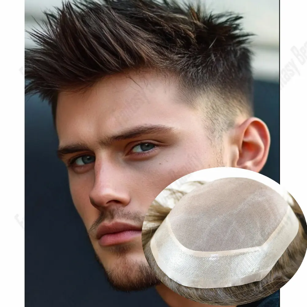 

Undetectable Super Durable Mono PU Base Men's Toupee European Human Hair Realistic 30mm/Straight Male Hair Capillary Prosthesis