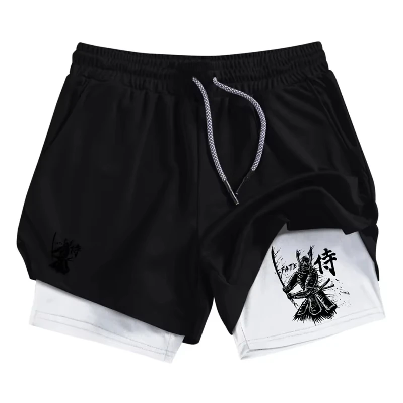 

Print 2-in-1 Men's Sports Quick-drying Shorts with Mobile Phone Pocket Summer Gym Workout Running Shorts