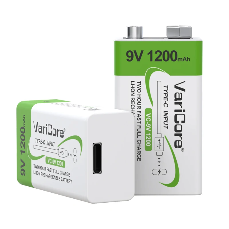 VariCore 1200mAh 9V 리튬 이온 배터리 6F22 9V 충전식 배터리 USB 마이크 멀티 미터 RC 장난감 온도 총