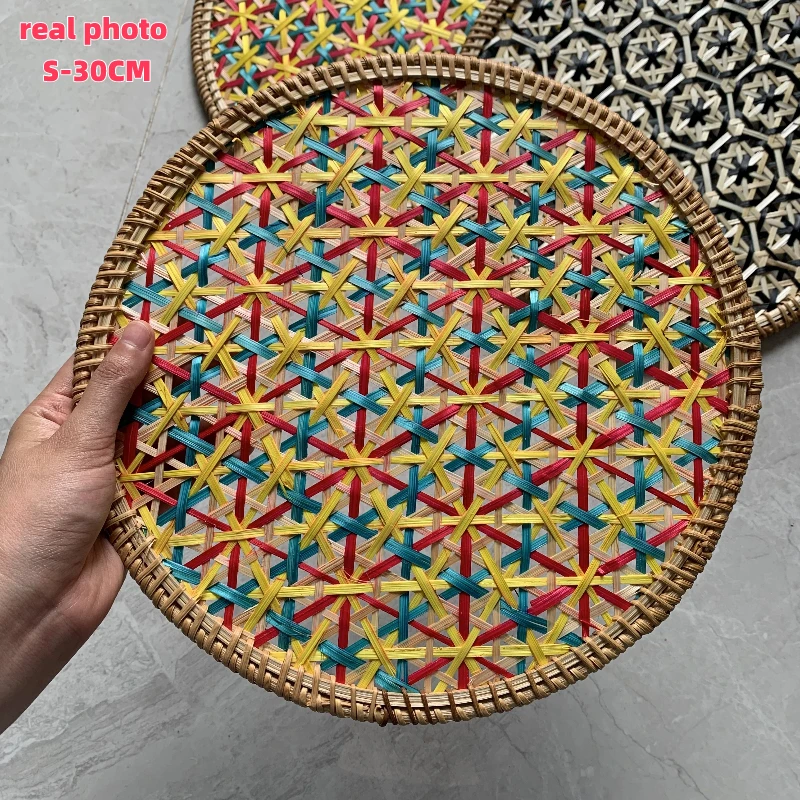 

30/36cm Color Handmade Rattan Tray Round Heat-resistant Teapot Pad Hotel Home Decor Ethnic Style Dining Table Heat-insulate Pad