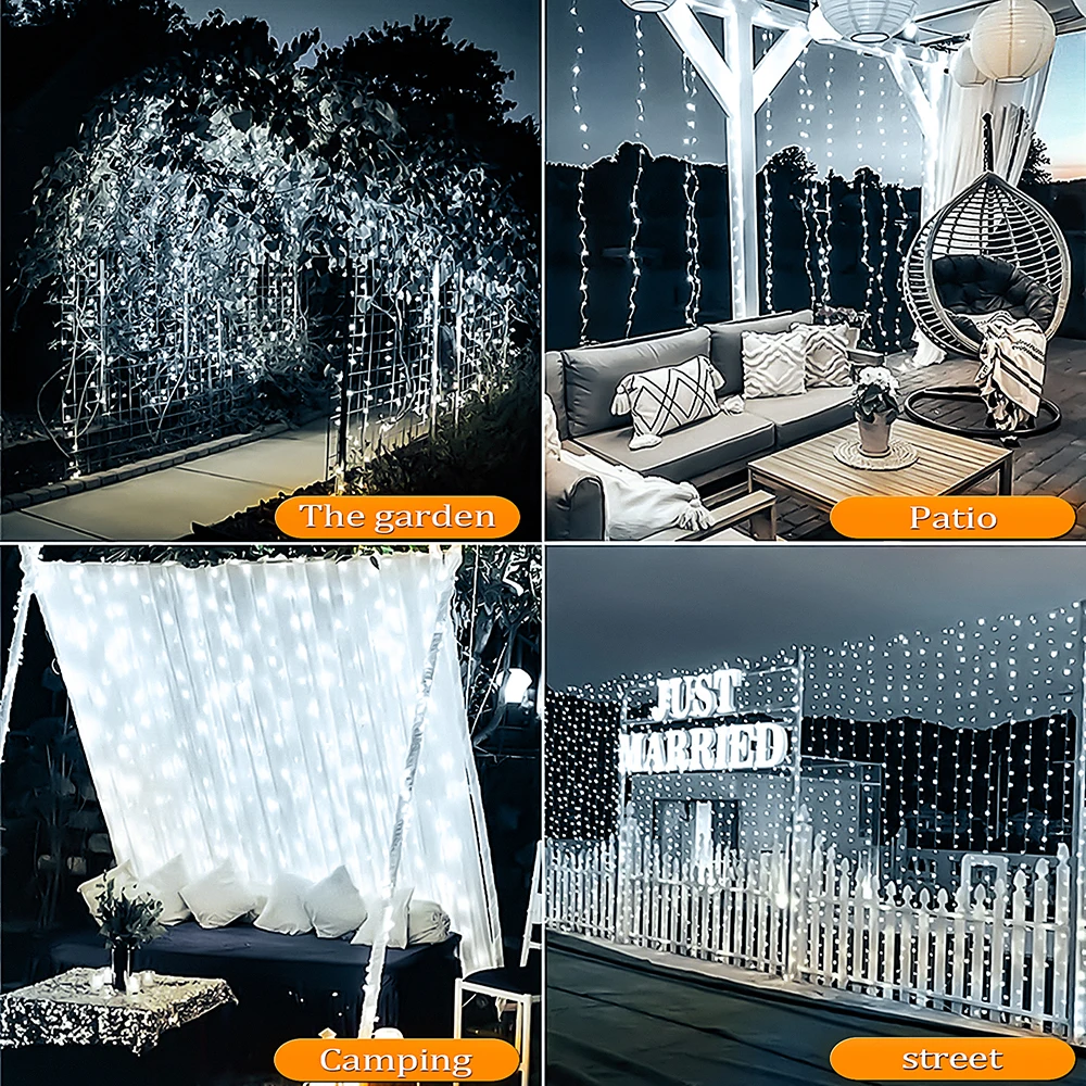 300Leds Solar Curtain String Light Outdoor Waterfall Garland Fairy Lights Garden Halloween Christmas Decoration Holiday Lighting