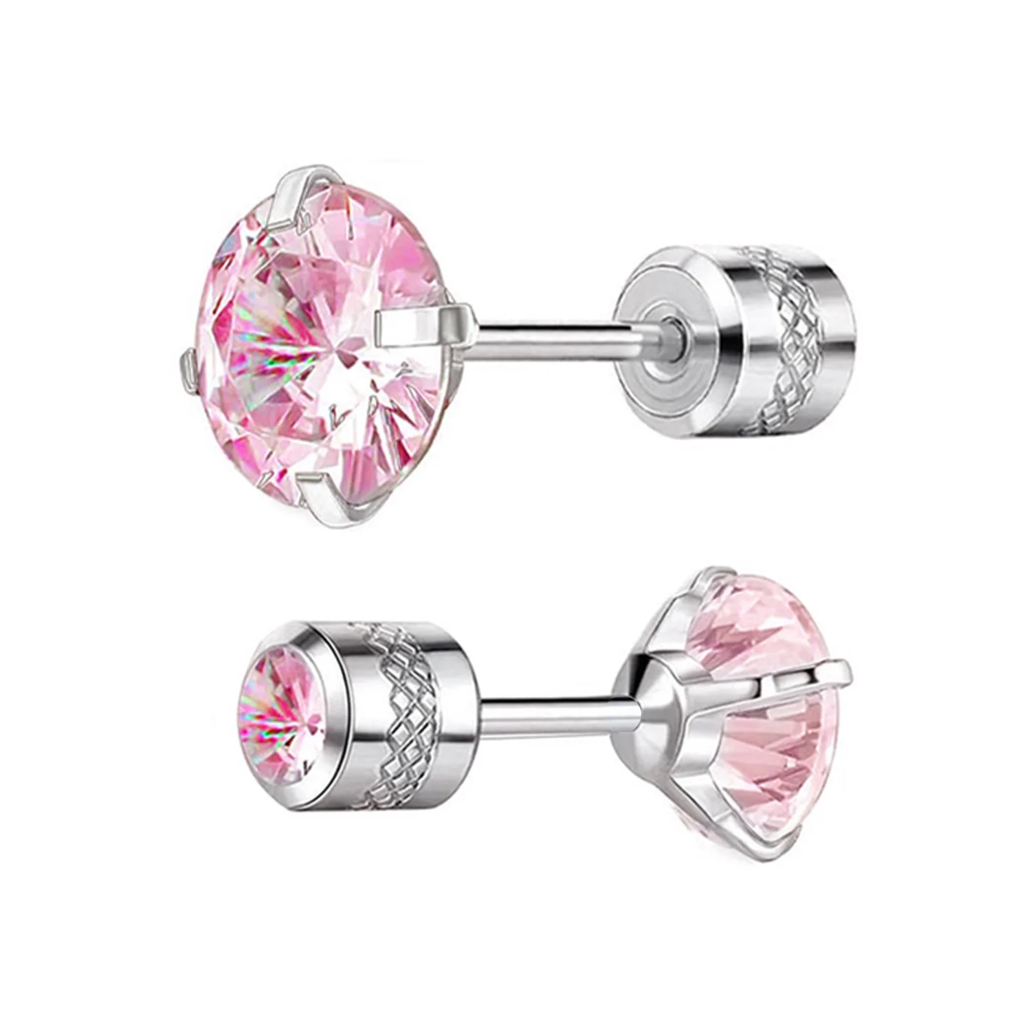1 Paar Implantatqualität aus reinem Titan mit flacher Rückseite, 5A-Zirkonia-Ohrstecker, geeignet für Damen und Herren, empfindliche Ohren, Schmuck, Geschenk