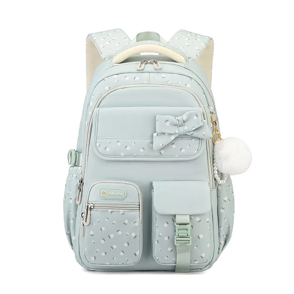 Durable Multicolor Bowknot Backpack Lightweight Multi Pockets School Bag Flower Printed 3D Bowknot Shoulder Bag Girl