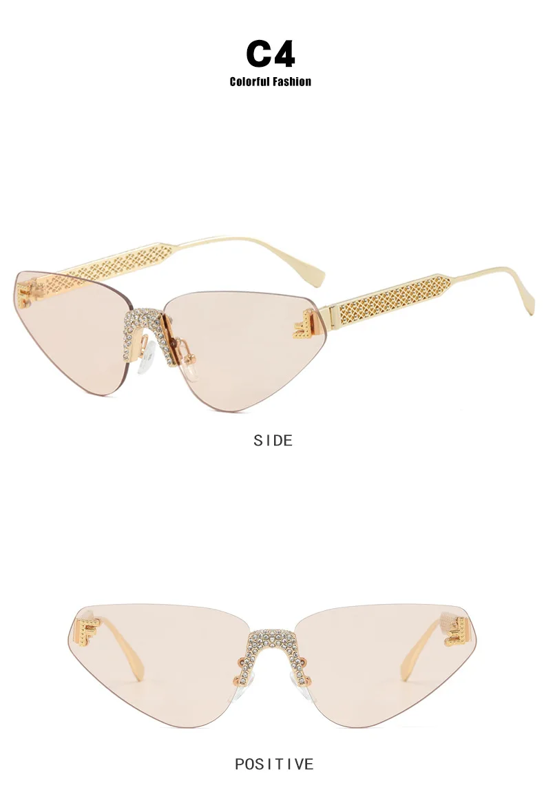 Frauen Sexy Cat Eye Randlose Strass Sonnenbrille Luxus Marke Designer Retro Punk Metall Sonnenbrille männer UV400 Fahren Gläser – Detail 10