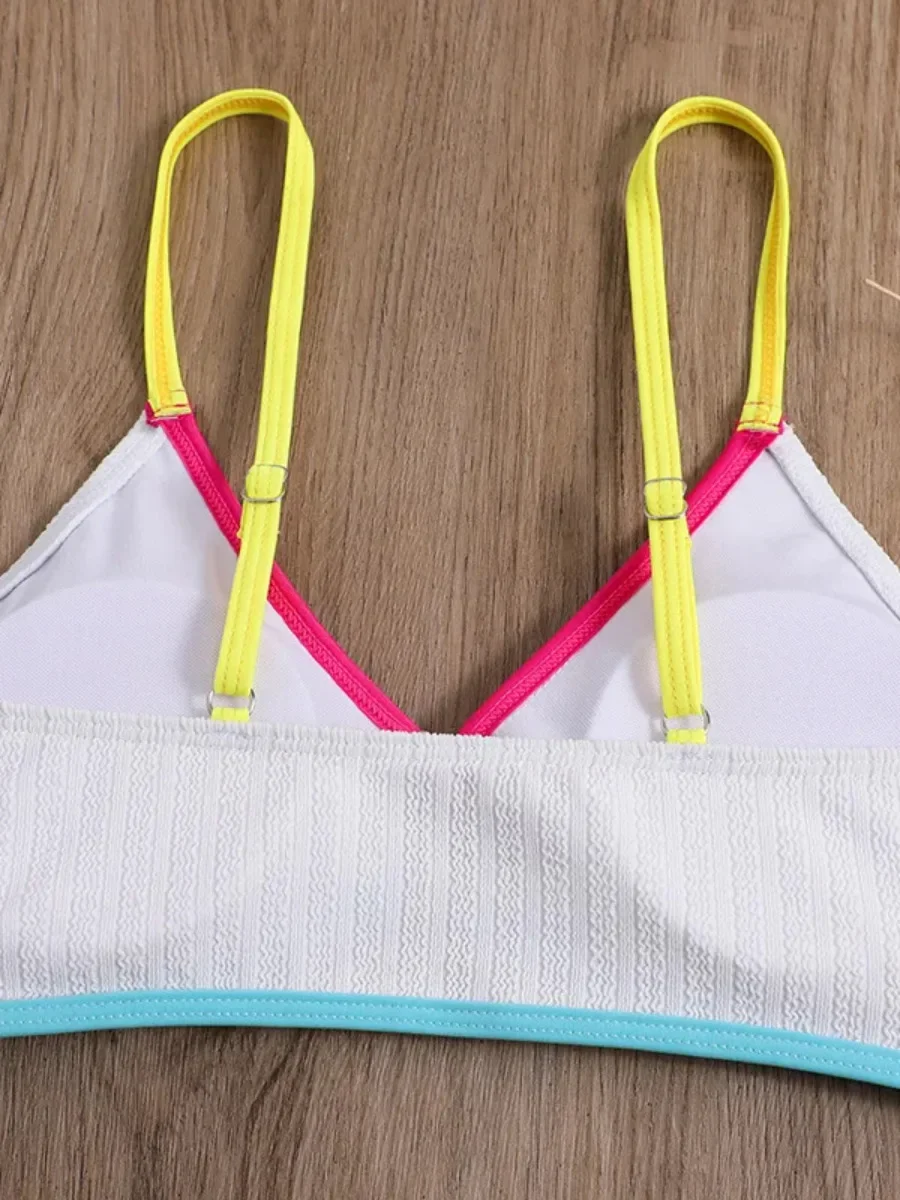 White Patchwork Swimsuit for Women 2025 New 2 Piece Color Contrast High Waist Bikini Sexy Hollow Out V-neck Suspender Swimwear