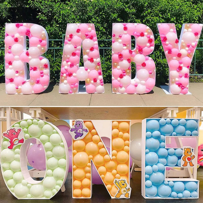 1set 70CM white Giant Letter Frame ONE BABY Birthday Wedding Baby shower Party Decoration DIY Name Balloon Filling Box