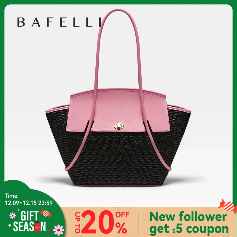 BAFELLI 2023 NEW WOMEN\'S CASUAL TOTE BEACH BAG LARGE TRAVEL PURSE LUXURY DESIGNER BRAND GENUINE LEATHER FEMALE BAGS