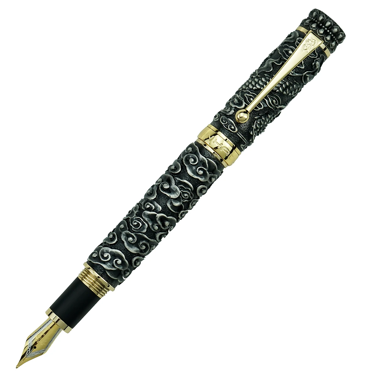 Jinhao-pluma estilográfica de Metal completo de lujo con Clip, dragón dorado pesada de pluma de tinta/gris, punta fina de iridio/punta doblada,