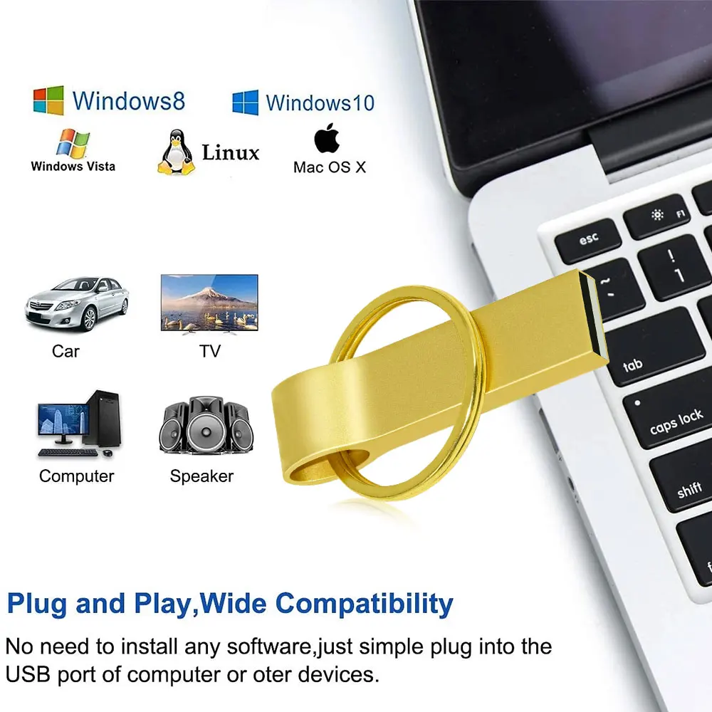 10 STKS/PARTIJ metalen usb flash drive 16 GB 8 GB 4 GB pen drive pendrive ф hunnysa waterdichte zilveren u disk memoria cel usb stick gift keten