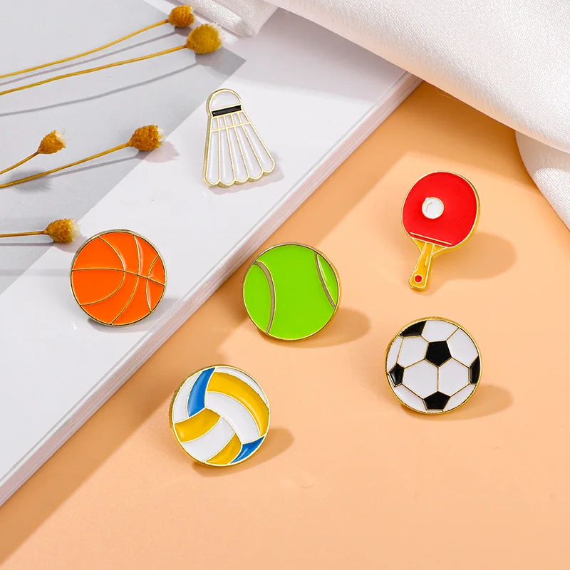 Metal Enamel Sports Brooch Pins Ball Soccer Volleyball Basketball Tennis Brooches Badge For Women Men Sportsman Clothes Jewelry