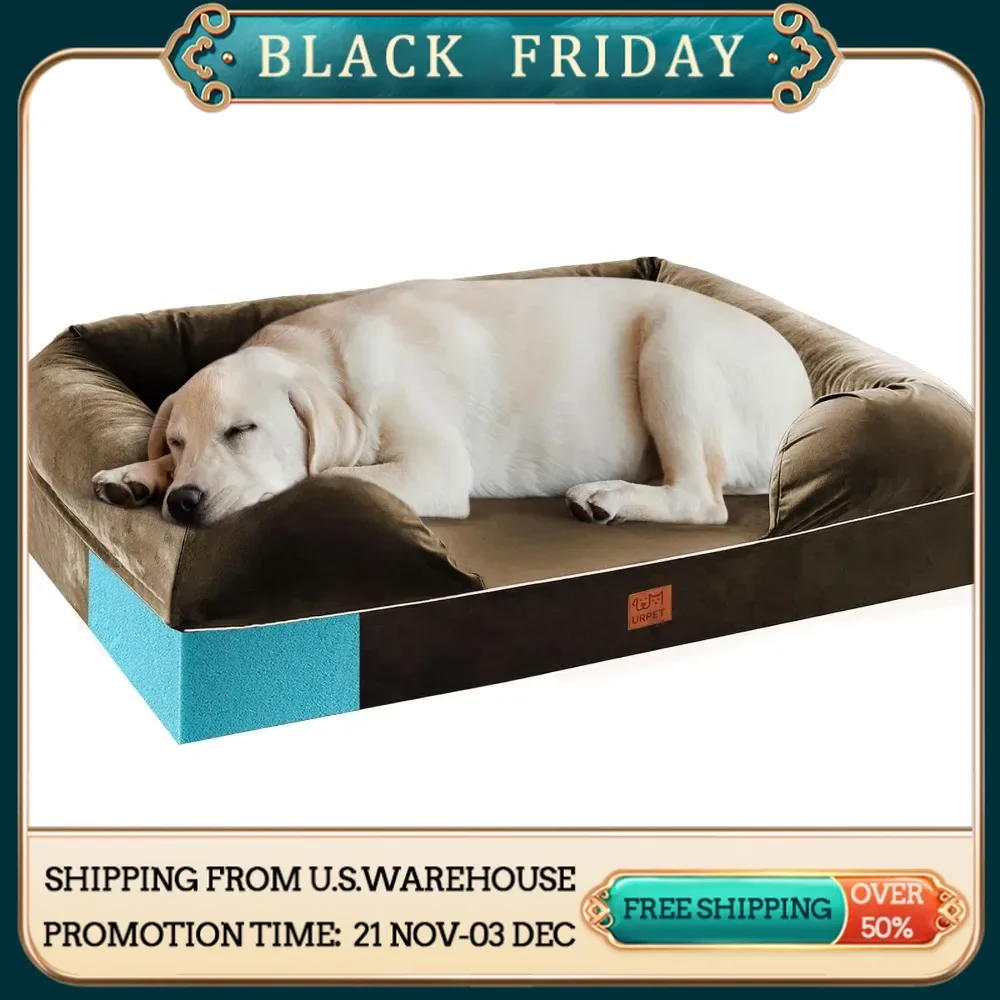 4-Inch Full Memory Foam Dog Bed With Pillow Soft Waterproof Sofa Pet Bed Puppy With Removable Washable Cover Brown 44x34 Inches