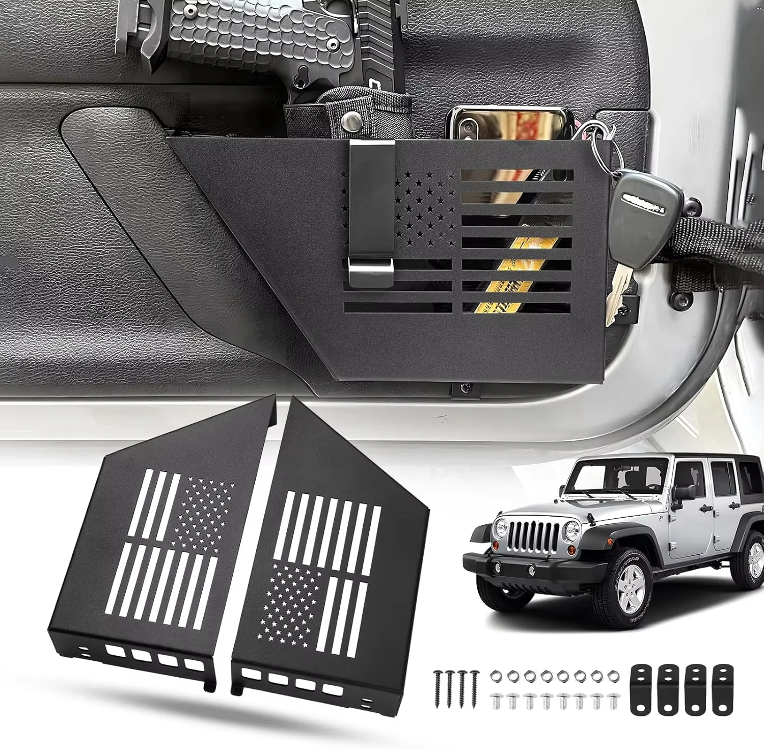 

Front Door Side Storage Accessories Bump-proof Door Pockets Organizer Cup Holders Insert for Jeep Wrangler JK 2/4 Door 07-18 4