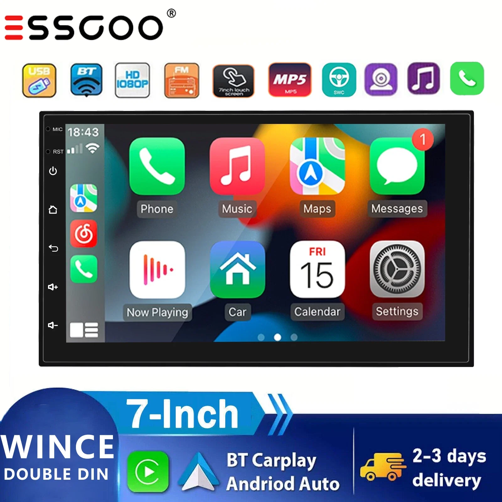 مزدوج 2 الدين ستيريو السيارة 7 بوصة السيارات مشغل وسائط متعددة راديو أندرويد السيارات Carplay شاشة الملاحة 2Din Wince نظام