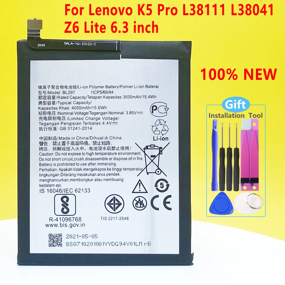 100% NEW Battery For Lenovo K5 Pro L38041 / Z6 Lite 6.3 L38111 4050mAh BL297 NEW Produce In Stock