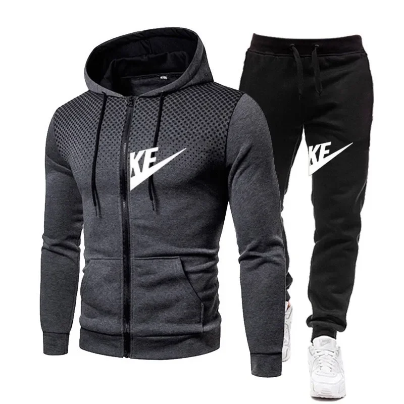 Neuer Herren-Freizeitanzug für Herbst und Winter, Outdoor-Mode-Reißverschluss-Hoodie + Jogginghose, 2-teiliges Set, Jogging-Sportbekleidungsset