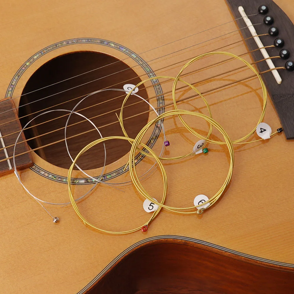 Reliable Performance  6PCS Full Size Acoustic Guitar Strings  Soft and Resilient Structure  Hexagonal Steel Inner Core  Material