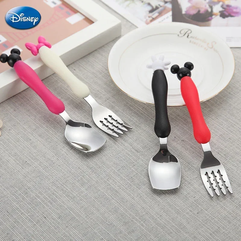 Disney Mickey Minnie Mouse cucchiaio forchetta stoviglie cartone animato bambini Dessert cucchiaio frutta forchetta posate Set cibo per bambini Picks cucchiaio di riso