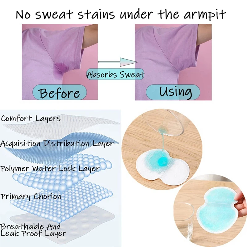 50Piece Armpit Sweat Pads Underarm Pad Summer Deodorant Disposable Absorbent Liners Unisex