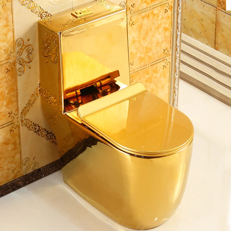 Golden Plated Commode WC S Trap One Piece Ceramic Gold Color Toilet